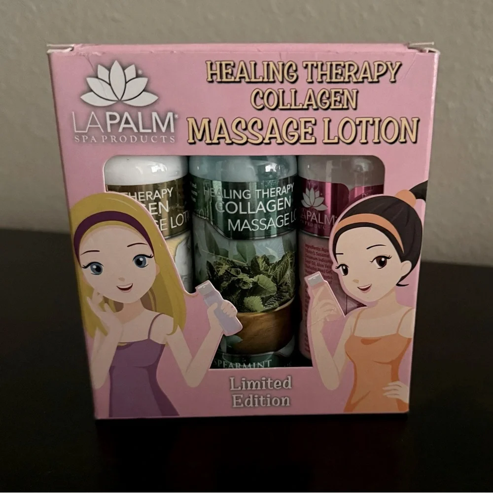 La Palm Healing Therapy Collagen Massage Lotion Set 3 Pc Spa Gift Kit New